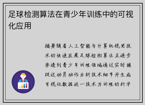 足球检测算法在青少年训练中的可视化应用